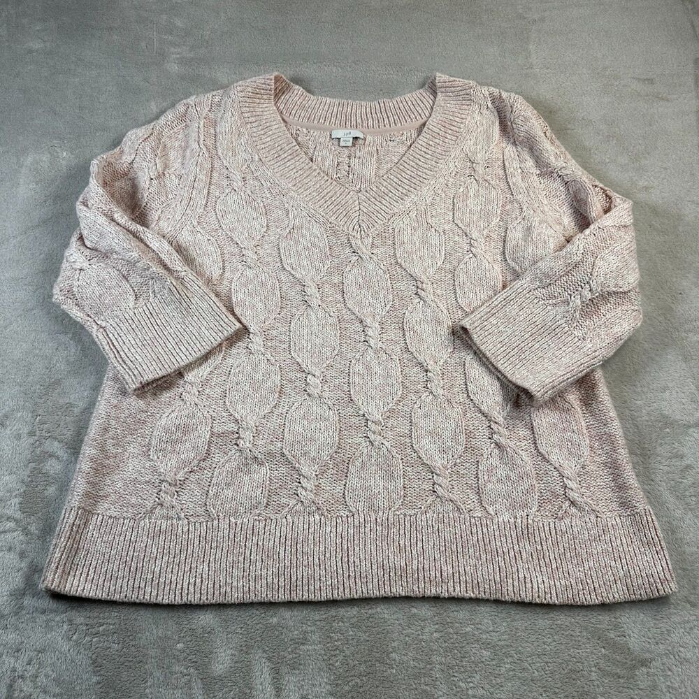 J Jill Sweater Size Large Pink and White Color V-neck Three-Quarter Sleeve